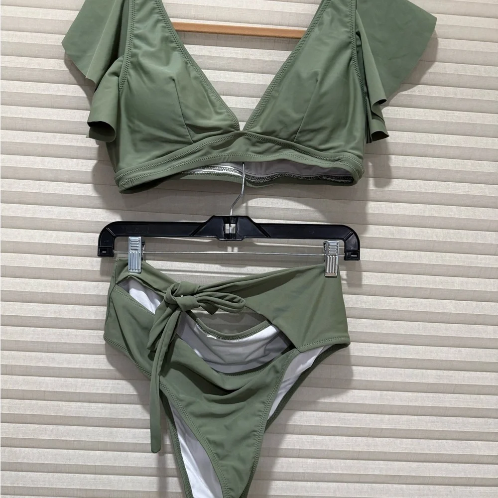 Green Ruffled Bikini Set - Picture 2 of 2